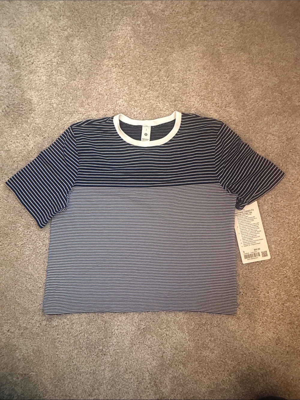 lululemon athletica Navy and White Striped Short-Sleeve Crewneck